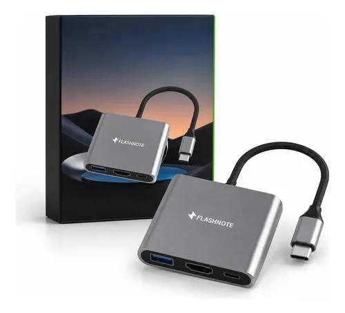 Hub Adaptador Flashnote Usb Tipo C Usb-c 3 En 1 Multipuerto Hdmi 4k 60hz Usb 3.0 Pd 100w Carga Rapida Mac Macbook Windows Notebook Pc iPad iPhone 15 Samsung Thunderbolt Gris Oscuro