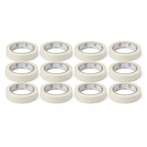 Cinta De Enmascarar Bysupply De Papel Crepé, Pack De 12 Unidades, 2.4 Cm X 40 M Para Pintura, Madera Y Auto