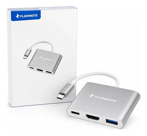 Hub Adaptador Flashnote Usb Tipo C Usb-c 3 En 1 Multipuerto Hdmi 4k 30hz Usb 3.0 Pd 100w Carga Rapida Mac Macbook Windows Notebook Pc iPad Tablet iPhone 15 Samsung Thunderbolt Gris