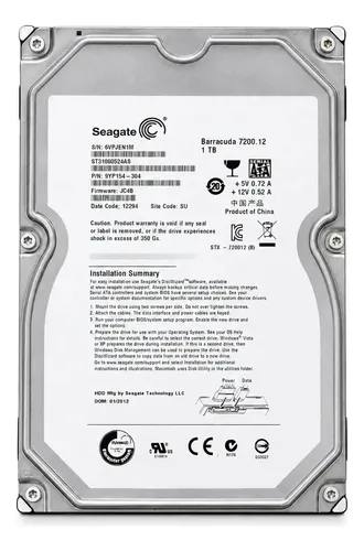 Disco Duro 1tb 3.5 Sata Nas Pc Dvr Servidor Camaras Video Seagate Barracuda