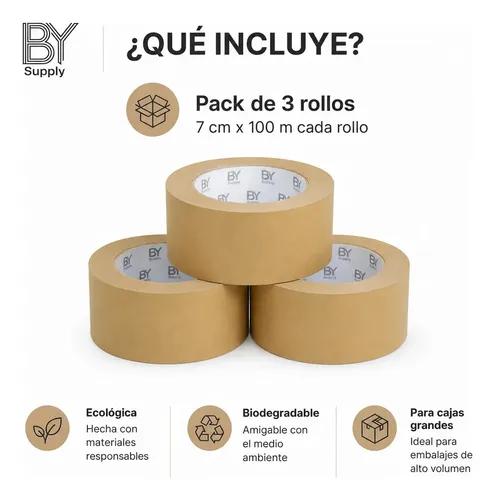 Cinta De Embalaje Bysupply Kraft Ancha, 7 Cm X 100 M  Pack De 3 Rollos Ecológicos Y Biodegradables Para Cajas Grandes - imagen 2