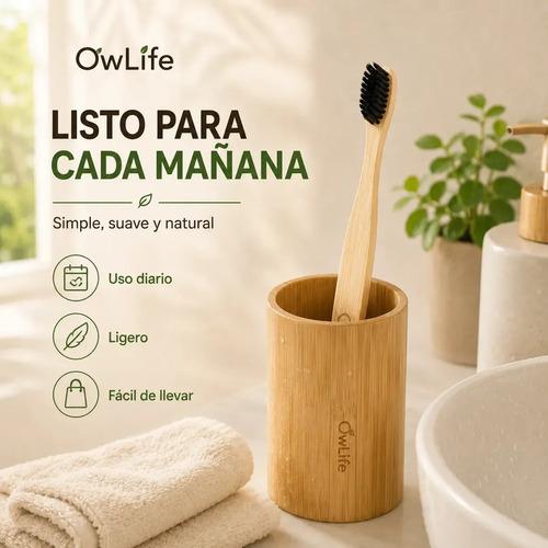Cepillo Dientes Bambu Owlife Cerdas Suave Biodegradable Libre Bpa Ecologico Negro - imagen 4