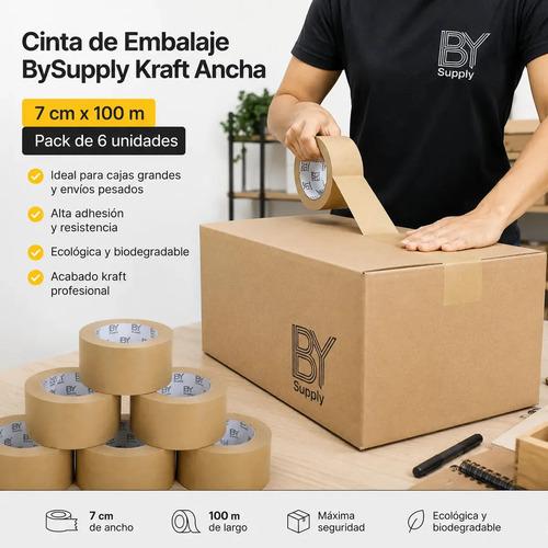 Cinta Adhesiva Kraft Bysupply De 7 Cm X 100 M, Pack De 6 Unidades Para Embalaje Ecológico - imagen 6