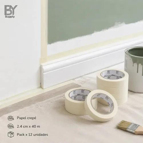 Cinta De Enmascarar Bysupply De Papel Crepé, Pack De 12 Unidades, 2.4 Cm X 40 M Para Pintura, Madera Y Auto - imagen 8