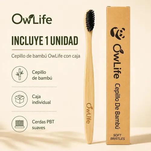 Cepillo Dientes Bambu Owlife Cerdas Suave Biodegradable Libre Bpa Ecologico Negro - imagen 8