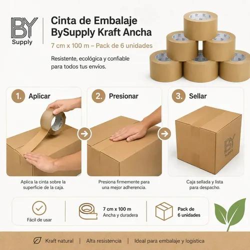 Cinta Adhesiva Kraft Bysupply De 7 Cm X 100 M, Pack De 6 Unidades Para Embalaje Ecológico - imagen 7