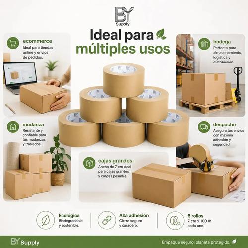 Cinta Adhesiva Kraft Bysupply De 7 Cm X 100 M, Pack De 6 Unidades Para Embalaje Ecológico - imagen 8