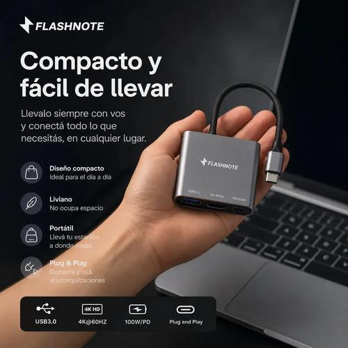 Hub Adaptador Flashnote Usb Tipo C Usb-c 3 En 1 Multipuerto Hdmi 4k 60hz Usb 3.0 Pd 100w Carga Rapida Mac Macbook Windows Notebook Pc iPad i - imagen 5