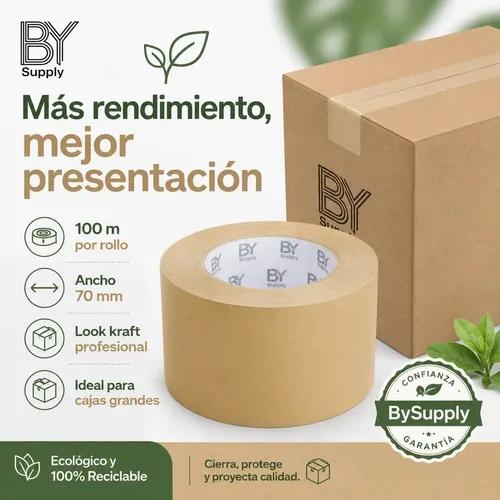 Cinta De Embalaje Kraft Bysupply, 70 Mm X 100 M  Ecológica Y Profesional Para Cajas Grandes - imagen 3