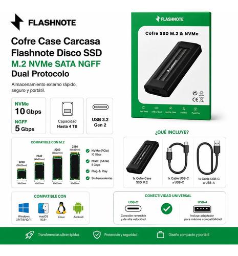 Cofre Case Carcasa Flashnote Disco Ssd M.2 Nvme Sata Ngff Dual Protocolo Usb-c Usb-a 3.1 3.2 Gen2 10gbps Aluminio Adaptador Disco Duro Solid - imagen 4