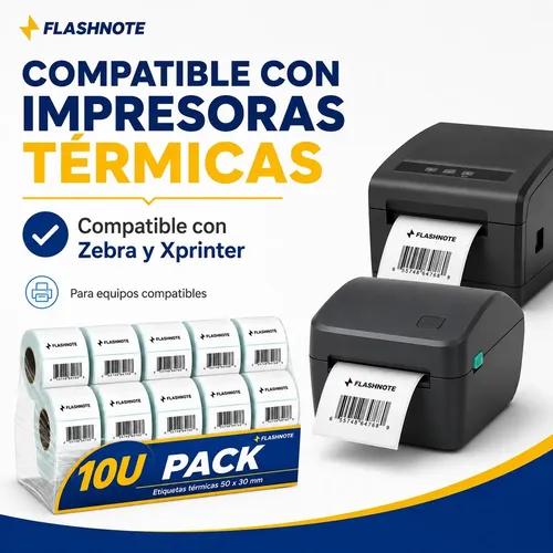 Etiquetas Térmicas Autoadhesivas Rollo 50x30mm Flashnote Pack X10 1000 Etiquetas Por Rollo Superficie Impermeable Para Envios Resistente Al  - imagen 6