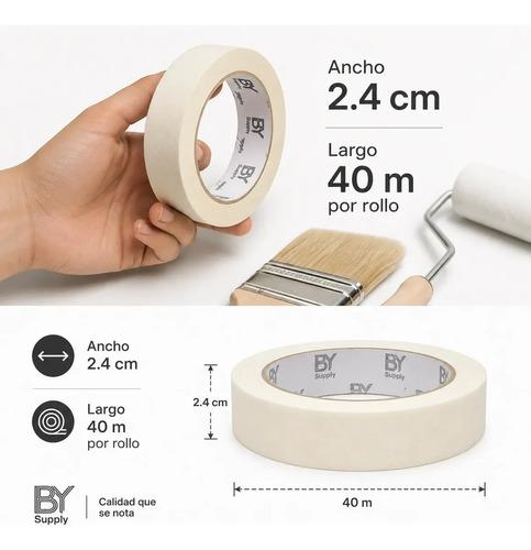 Cinta De Enmascarar Bysupply De Papel Crepé, Pack De 12 Unidades, 2.4 Cm X 40 M Para Pintura, Madera Y Auto - imagen 3