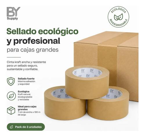 Cinta De Embalaje Bysupply Kraft Ancha, 7 Cm X 100 M  Pack De 3 Rollos Ecológicos Y Biodegradables Para Cajas Grandes - imagen 7