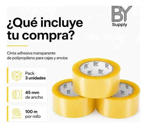 Cinta De Embalaje Bysupply Transparente, Pack De 3, Para Cajas Y De Ecommerce - imagen 2