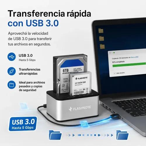 Docking Station Flashnote Dock Base Disco Duro 2.5 3.5 Pulgadas Sata Usb 3.0 Dual Doble Bahia Slots Hdd Ssd Backup Clonar Multilector Adapta - imagen 8