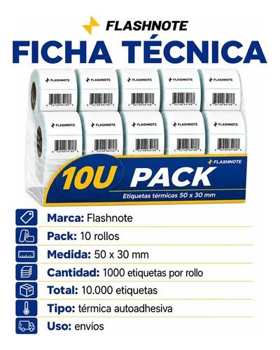 Etiquetas Térmicas Autoadhesivas Rollo 50x30mm Flashnote Pack X10 1000 Etiquetas Por Rollo Superficie Impermeable Para Envios Resistente Al  - imagen 2