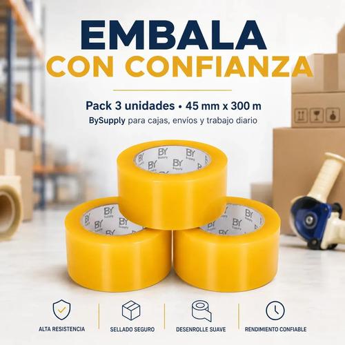 Cinta Adhesiva De Embalaje Bysupply Transparente De Polipropileno, Pack Con 3 Unidades De 4.5 Cm X 300 M - imagen 8