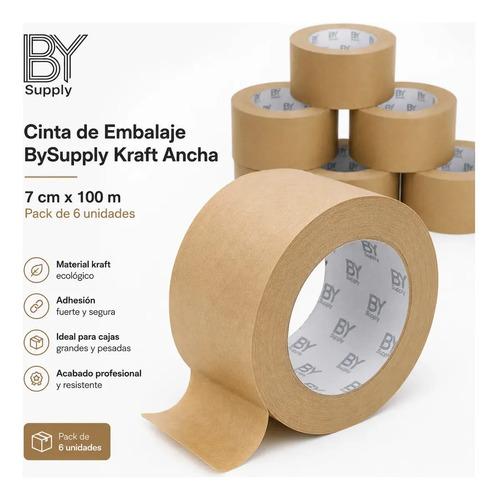 Cinta Adhesiva Kraft Bysupply De 7 Cm X 100 M, Pack De 6 Unidades Para Embalaje Ecológico - imagen 3