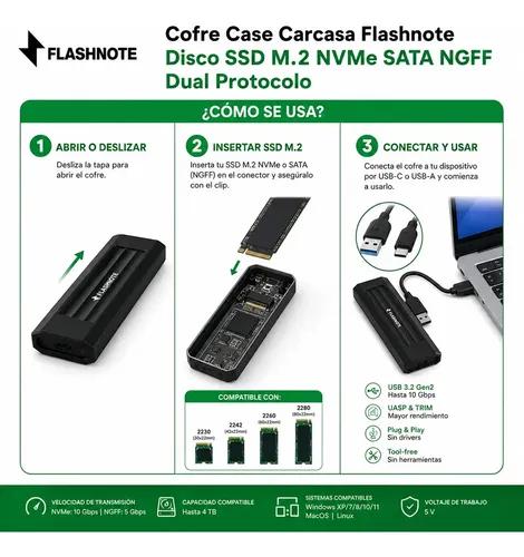 Cofre Case Carcasa Flashnote Disco Ssd M.2 Nvme Sata Ngff Dual Protocolo Usb-c Usb-a 3.1 3.2 Gen2 10gbps Aluminio Adaptador Disco Duro Solid - imagen 5