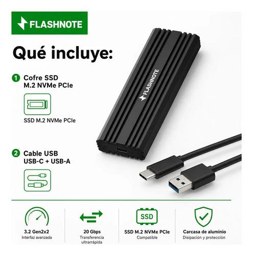 Cofre Case Carcasa Flashnote Ssd M.2 Nvme Pcie Usb-c Usb-a 3.2 Gen2x2 20gbps Aluminio Adaptador Disco Duro Solido Externo Portatil Alta Velo - imagen 2