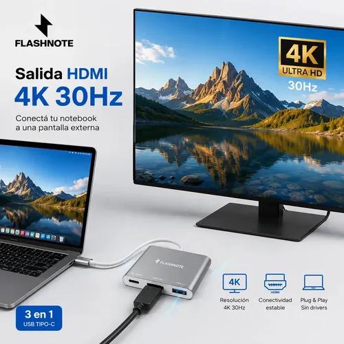 Hub Adaptador Flashnote Usb Tipo C Usb-c 3 En 1 Multipuerto Hdmi 4k 30hz Usb 3.0 Pd 100w Carga Rapida Mac Macbook Windows Notebook Pc iPad T - imagen 7