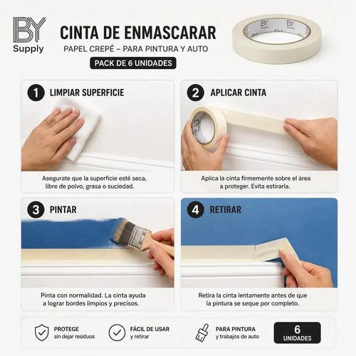 Cinta De Enmascarar Bysupply De Papel Crepé Para Pintura Y Auto, Pack De 6 - imagen 5