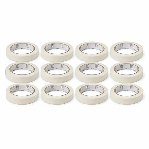 Cinta De Enmascarar Bysupply De Papel Crepé, Pack De 12 Unidades, 2.4 Cm X 40 M Para Pintura, Madera Y Auto