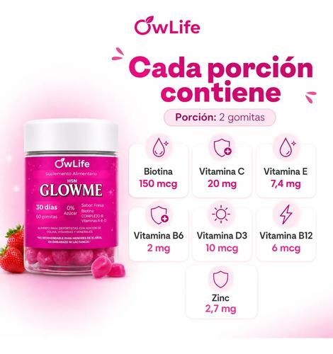 Gomitas De Biotina Owlife Para Pelo, Piel Y Uñas Con Multivitaminas, Sabor Frutilla - imagen 5