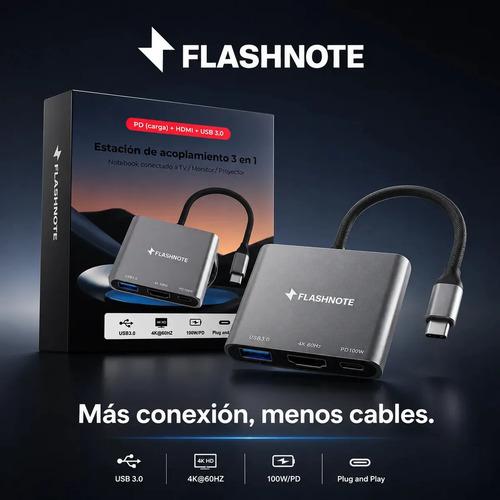 Hub Adaptador Flashnote Usb Tipo C Usb-c 3 En 1 Multipuerto Hdmi 4k 60hz Usb 3.0 Pd 100w Carga Rapida Mac Macbook Windows Notebook Pc iPad i - imagen 4