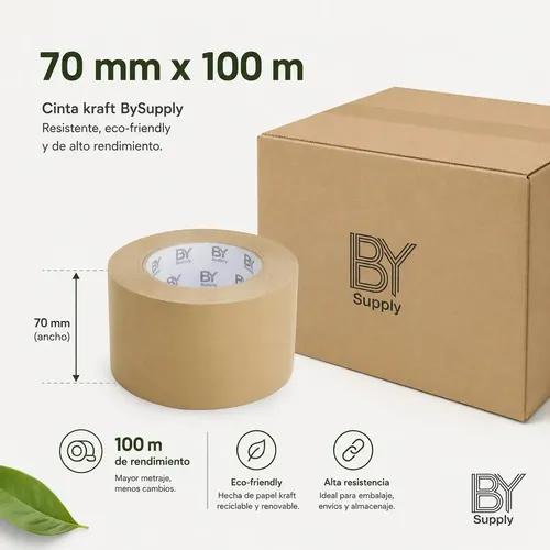 Cinta De Embalaje Kraft Bysupply, 70 Mm X 100 M  Ecológica Y Profesional Para Cajas Grandes - imagen 4