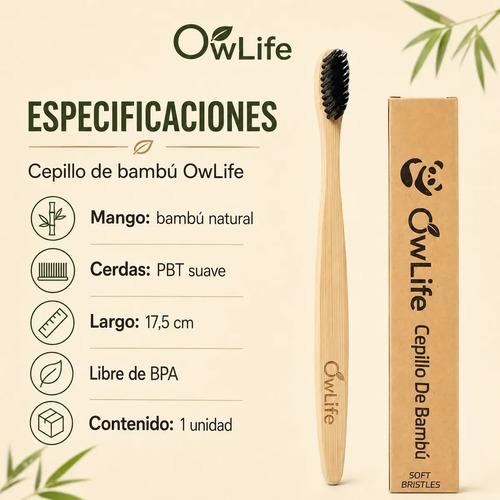 Cepillo Dientes Bambu Owlife Cerdas Suave Biodegradable Libre Bpa Ecologico Negro - imagen 7