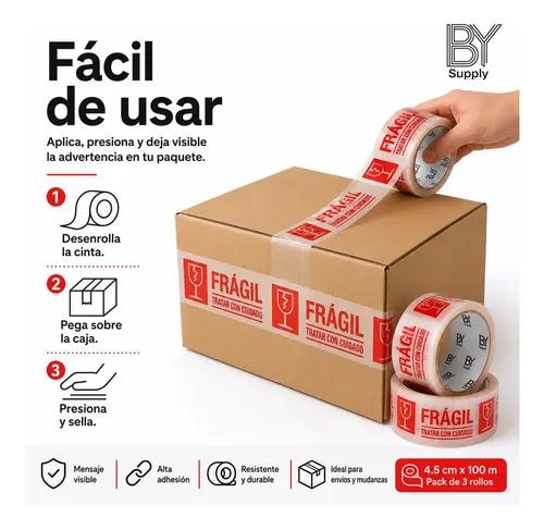 Cinta De Embalaje Bysupply Frágil, 4.5 Cm X 100 M, Pack De 3 Unidades Para Delicados - imagen 3