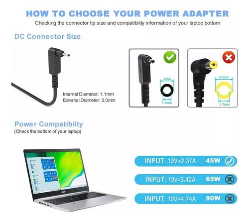 Cargador Acer Punta Fina Original 45w 19v 2.37a 3.0x1.1mm Negro - imagen 2