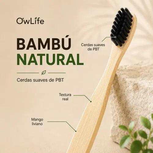 Cepillo Dientes Bambu Owlife Cerdas Suave Biodegradable Libre Bpa Ecologico Negro - imagen 5