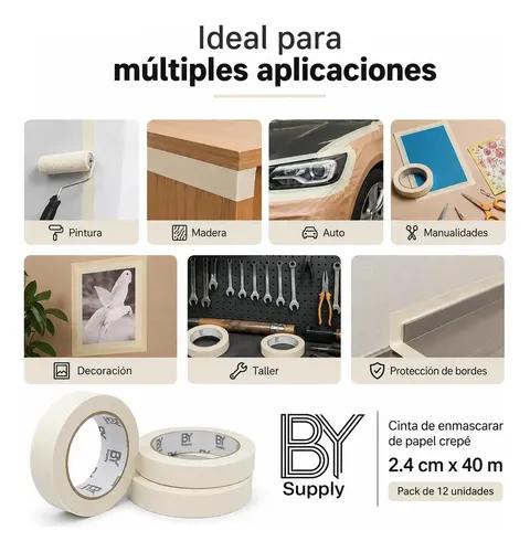Cinta De Enmascarar Bysupply De Papel Crepé, Pack De 12 Unidades, 2.4 Cm X 40 M Para Pintura, Madera Y Auto - imagen 4