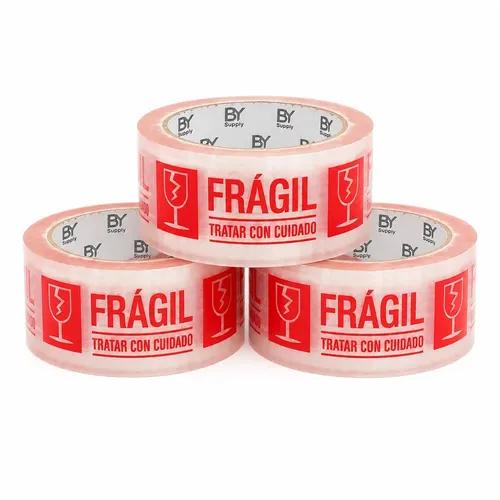 Cinta De Embalaje Bysupply Frágil, 4.5 Cm X 100 M, Pack De 3 Unidades Para Delicados