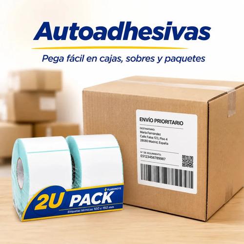 Etiquetas Térmicas Autoadhesivas Rollo 100x150mm Flashnote Pack X2 500 Etiquetas Por Rollo Superficie Impermeable Para Envios Resistente Al  - imagen 7