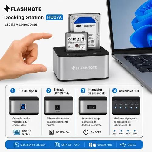 Docking Station Flashnote Dock Base Disco Duro 2.5 3.5 Pulgadas Sata Usb 3.0 Dual Doble Bahia Slots Hdd Ssd Backup Clonar Multilector Adapta - imagen 5