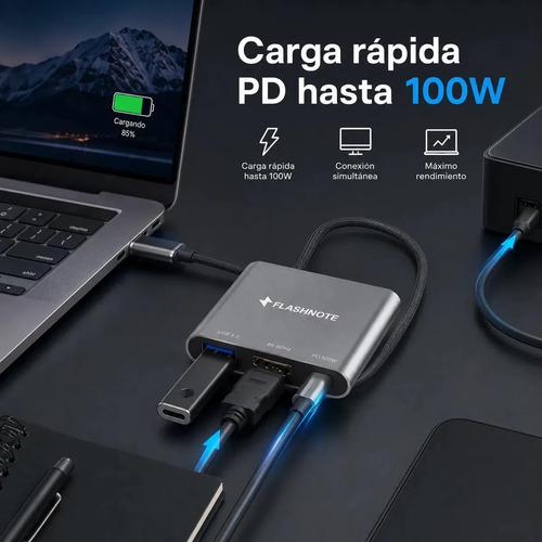 Hub Adaptador Flashnote Usb Tipo C Usb-c 3 En 1 Multipuerto Hdmi 4k 60hz Usb 3.0 Pd 100w Carga Rapida Mac Macbook Windows Notebook Pc iPad i - imagen 7