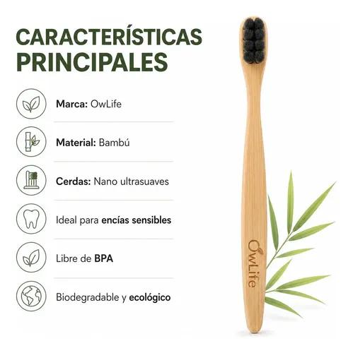 Cepillo Dientes Bambu Owlife Cerdas Nano Ultrasuave Encias Sensibles Biodegradable Libre Bpa Ecologico Negro - imagen 8