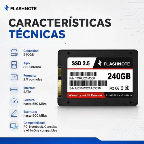 Disco Sólido Ssd 240gb Flashnote 2.5 Interno | Hasta 550 Mb/s Lectura Y 500 Mb/s Escritura | Alto Rendimiento Y Velocidad Para Pc, Notebook, - imagen 4