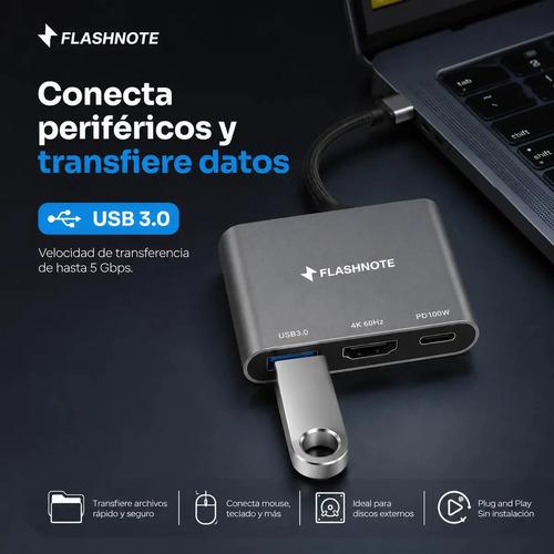 Hub Adaptador Flashnote Usb Tipo C Usb-c 3 En 1 Multipuerto Hdmi 4k 60hz Usb 3.0 Pd 100w Carga Rapida Mac Macbook Windows Notebook Pc iPad i - imagen 6