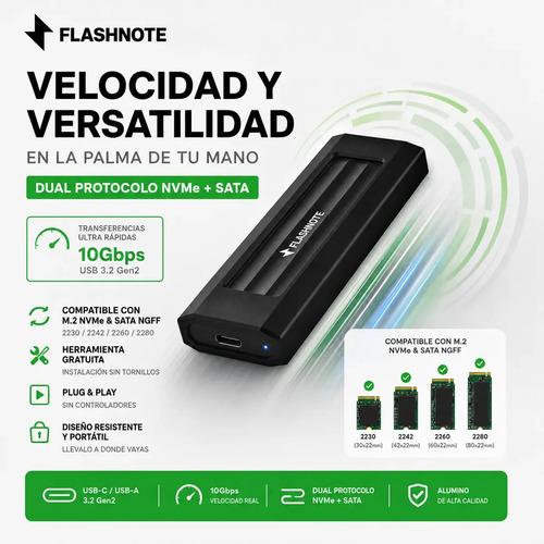 Cofre Case Carcasa Flashnote Disco Ssd M.2 Nvme Sata Ngff Dual Protocolo Usb-c Usb-a 3.1 3.2 Gen2 10gbps Aluminio Adaptador Disco Duro Solid - imagen 7