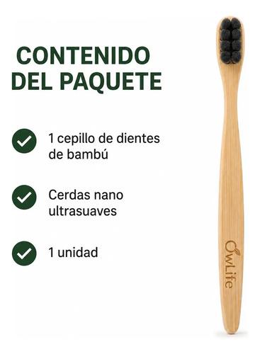 Cepillo Dientes Bambu Owlife Cerdas Nano Ultrasuave Encias Sensibles Biodegradable Libre Bpa Ecologico Negro - imagen 5