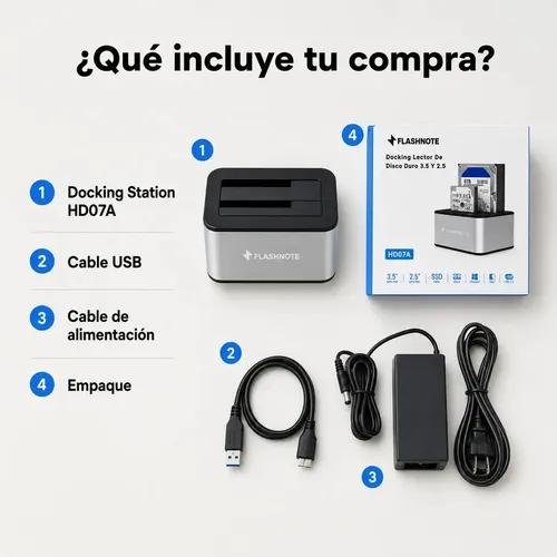 Docking Station Flashnote Dock Base Disco Duro 2.5 3.5 Pulgadas Sata Usb 3.0 Dual Doble Bahia Slots Hdd Ssd Backup Clonar Multilector Adapta - imagen 2