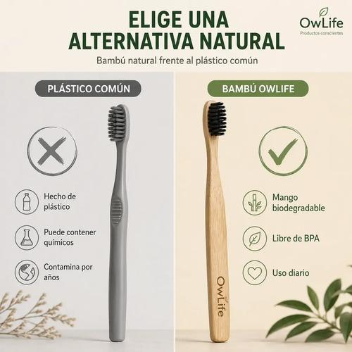 Cepillo Dientes Bambu Owlife Cerdas Suave Biodegradable Libre Bpa Ecologico Negro - imagen 6