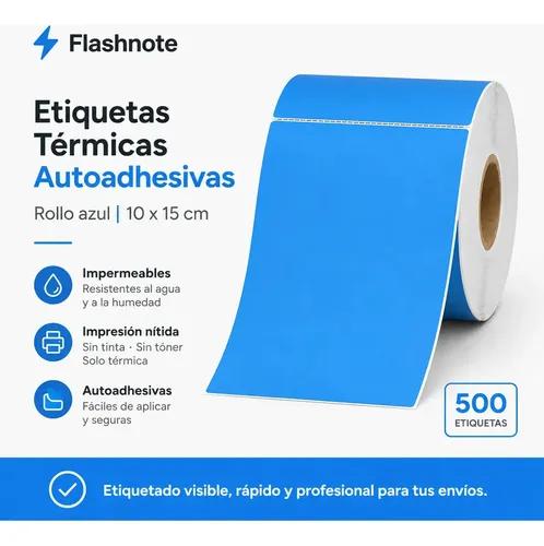 Etiquetas Térmicas Autoadhesivas Flashnote Rollo 10x15cm 500 Etiqueta Impermeables Azul Impermeable - imagen 4