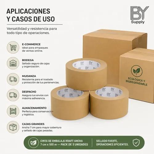Cinta De Embalaje Bysupply Kraft Ancha, 7 Cm X 100 M  Pack De 3 Rollos Ecológicos Y Biodegradables Para Cajas Grandes - imagen 8