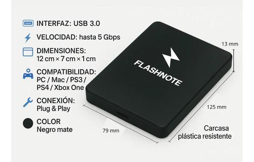 Disco Duro Externo Flashnote 500gb Usb 3.0 Hdd Compatible Con Pc Notebook Mac Macbook Ps2 Ps3 Ps4 Xbox One Smart Tv Nintendo Consolas Color Negro 500gb Negro - imagen 3