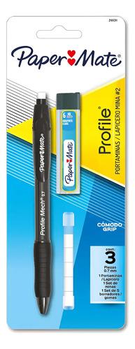 Lapiz Portaminas Papermate 0.7mm + Repuesto Mina Y Goma Set Negro